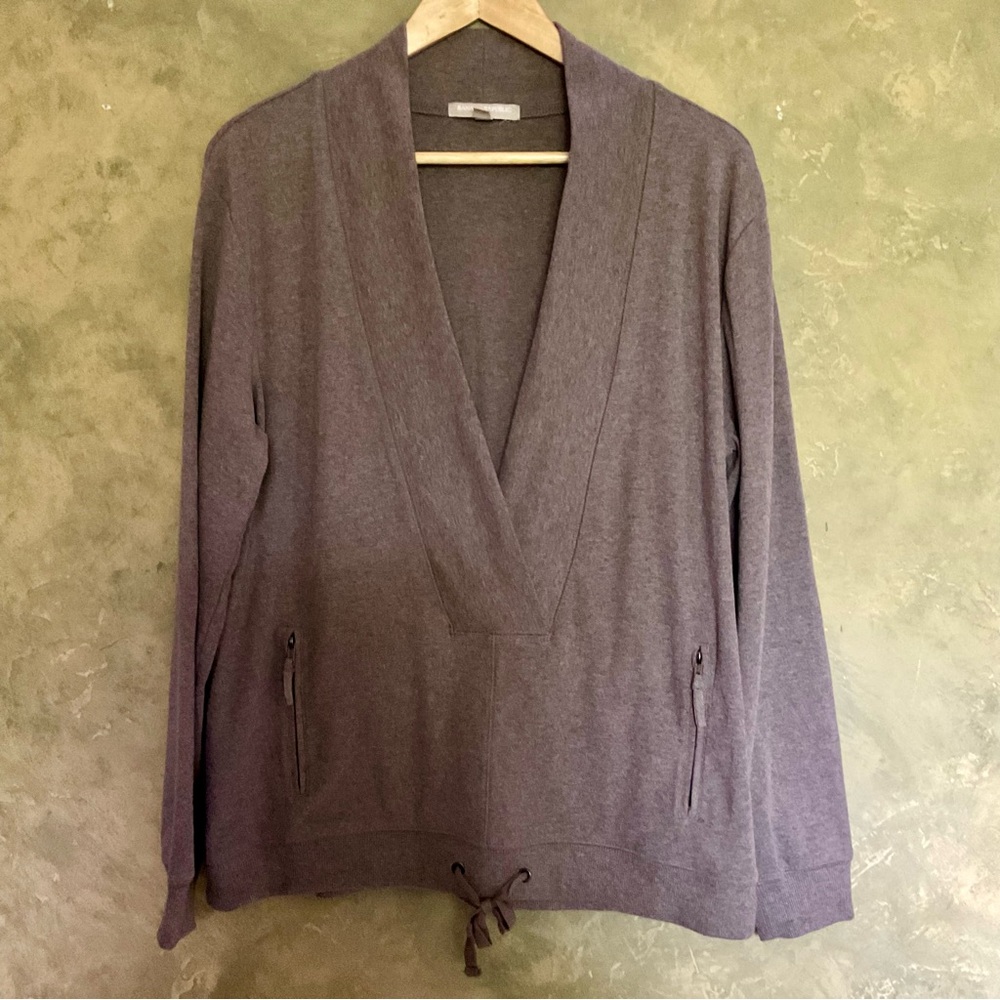 Banana Republic Soft Fine Rib Deep V-neck Light Sweater Cotton Tan Heather L